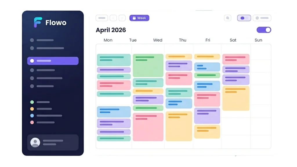 Flowo UI mockup — sidebar and calendar